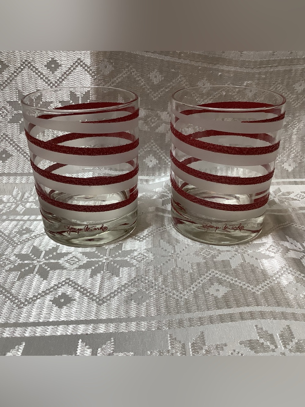 Vintage Georges Briard Red & White Striped Lowball Glasses Set of 2 MCM Barware